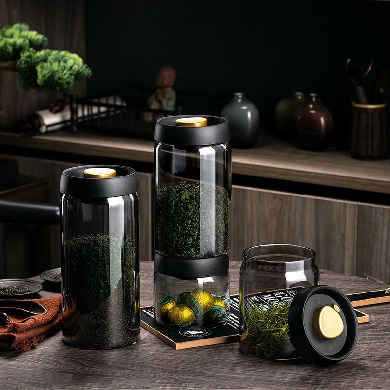 真空茶叶罐避光储茶罐咖啡豆玻璃收纳茶叶罐食品级防潮密封储存罐