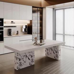 意大利纯白色石板餐桌椅组合简约风格 大小公寓现代简约矩形茶书餐