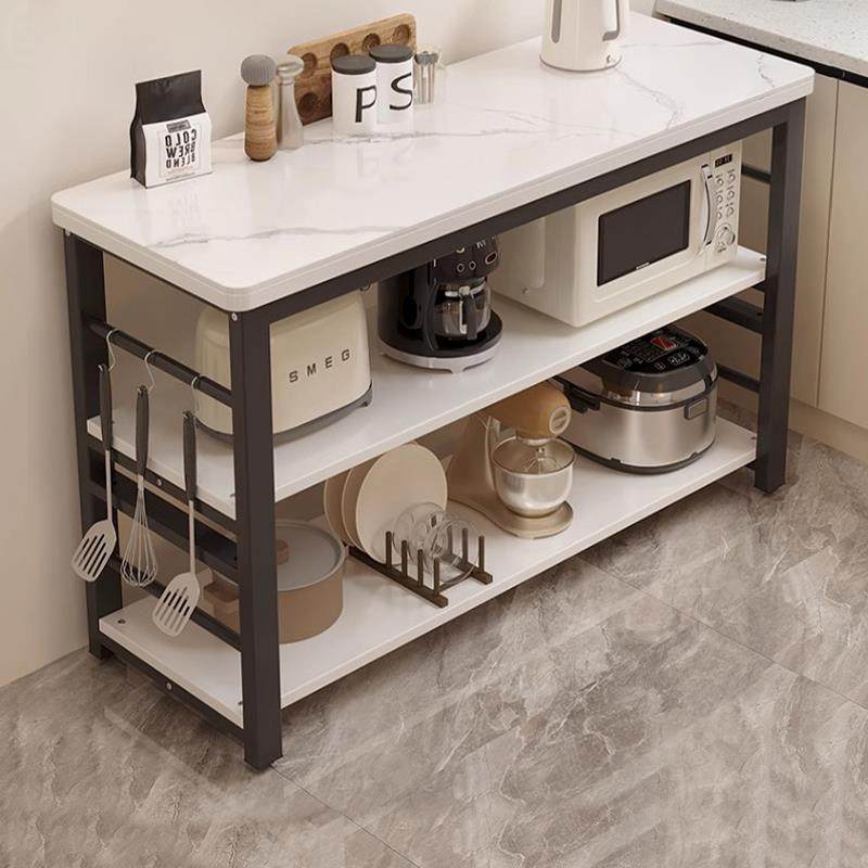 岩板厨房置物架落地多层微波炉收纳窄架切菜桌工作台多功能餐柜