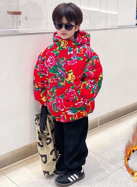 当天发货加厚花棉袄儿童男女款