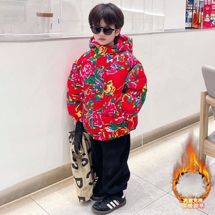儿童冬季 加厚保暖棉衣男女外套洋气宝宝拜年棉服 东北大花棉袄新款