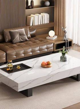 轻奢简约现代意式极简方形岩板茶几桌大小户型客厅家用设计师茶桌