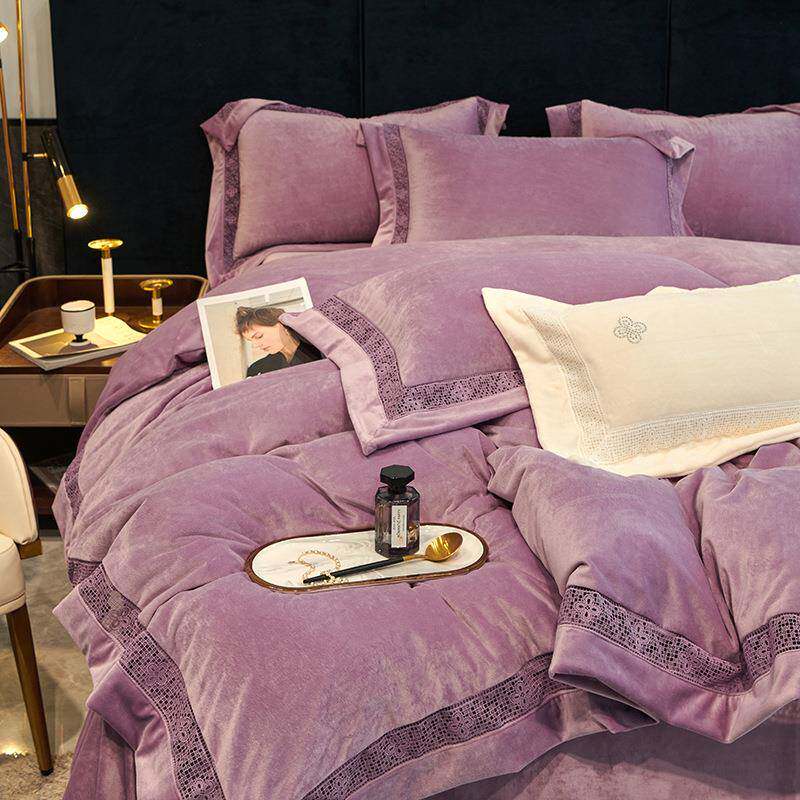 A类婴肤绒兔绒镂空四件套生机柔梦轻奢纯色加厚保暖高克重