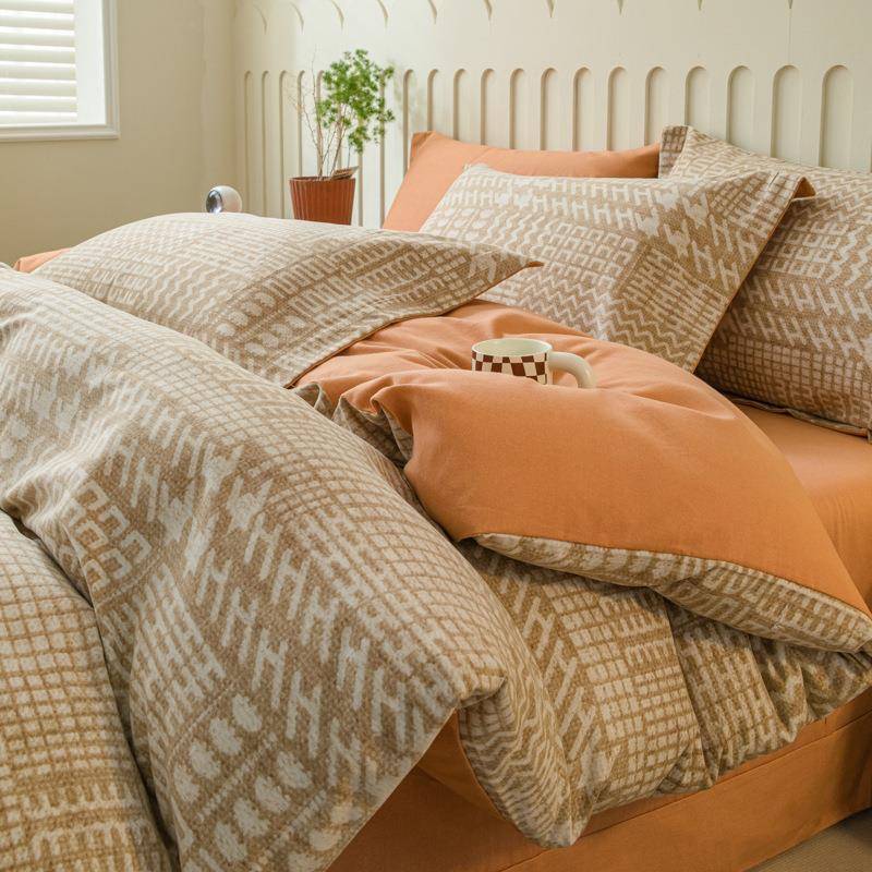 纯棉全棉磨毛加厚四件套北欧被套床单床上用品秋冬季床笠款三件套