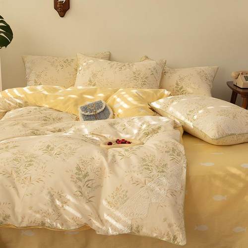 韩版超仙小碎花全棉嵌条四件套蕾丝小姐仙女款系列网红直播爆款