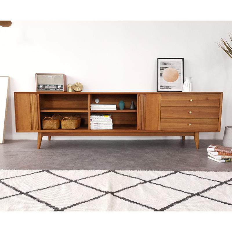 现代简约实木电视柜黑胡桃木樱桃木视听柜复古收纳柜