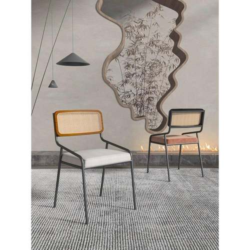 北欧餐椅家用靠背餐桌椅子复古铁艺椅书桌椅书房椅简约透气藤编椅