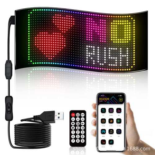 LED柔性随贴屏软屏门头橱窗户外广告显示屏双排显示滚动APP改内容