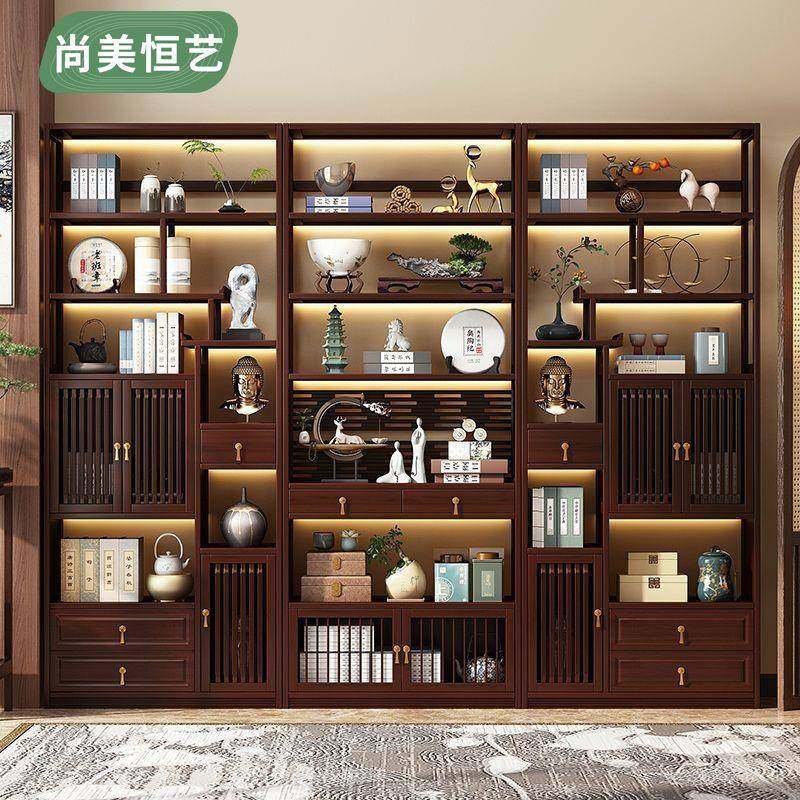 新中式博古架实木中式茶室装饰品置物架多宝阁摆件现代简约展示柜