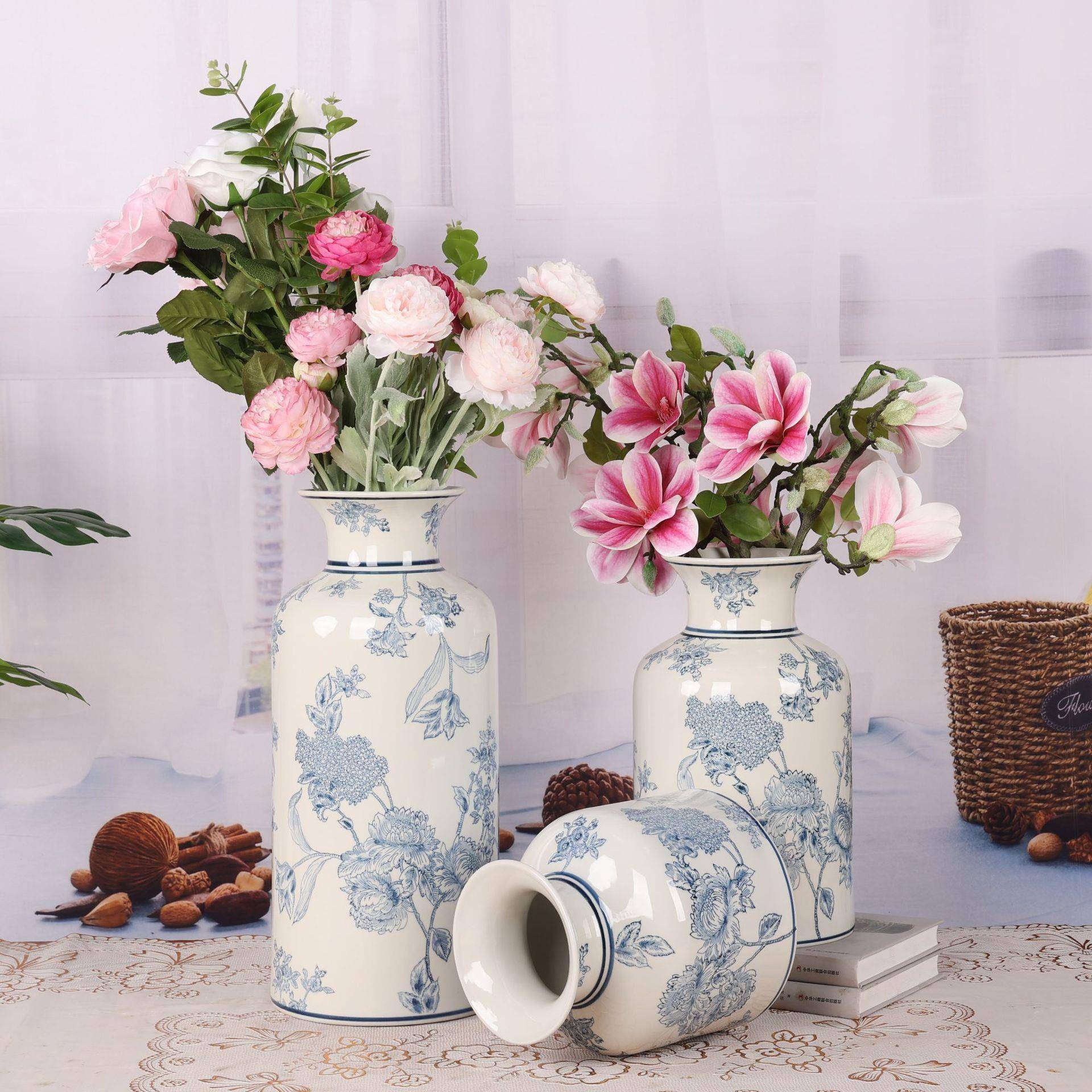 新中式陶瓷花艺插花客厅装饰摆件青花瓷花瓶玄关陶瓷花瓶摆件