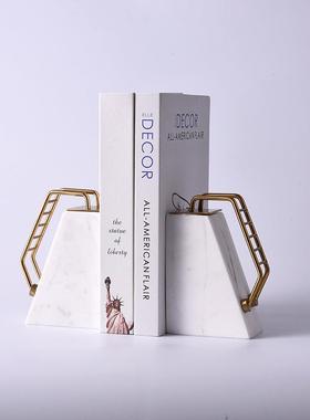 现代简约大理石水晶阶梯书靠摆件售楼部客厅书房博古架家居装饰品