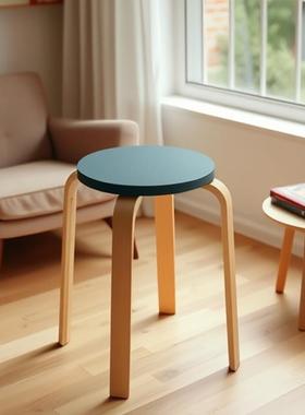 时尚创意简约圆凳木制中凳现代简约多色北欧风高脚木凳