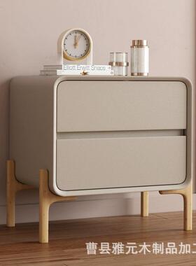 轻奢风床头柜卧室极简创意高级感床边柜小型实木皮质储物收纳柜子