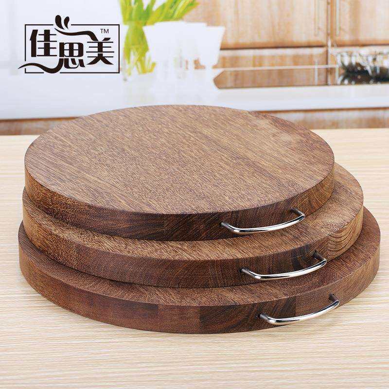 齐泉厂家厨房餐具 不锈钢把鸡翅木原木砧板 木菜板