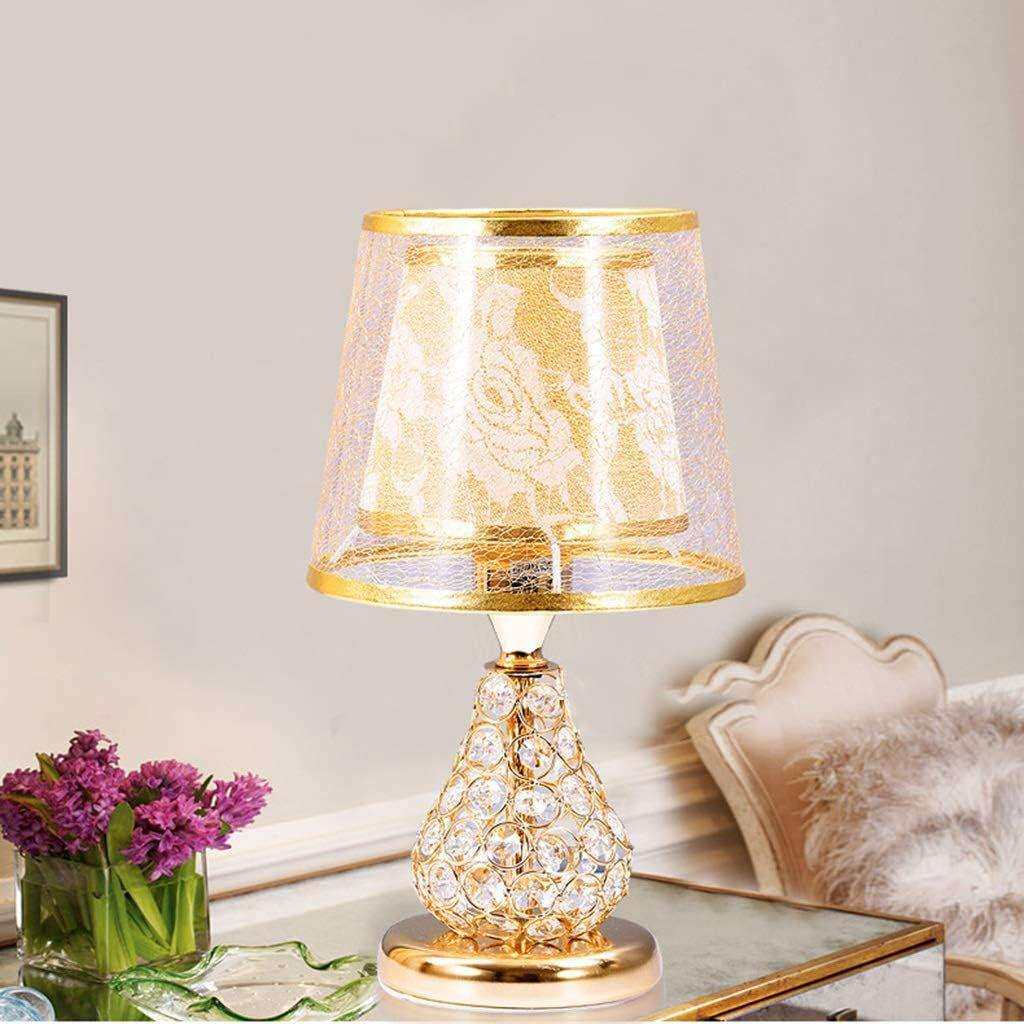 法式轻奢水晶台灯金色双层灯罩卧室床头书桌装饰灯办公家用台灯