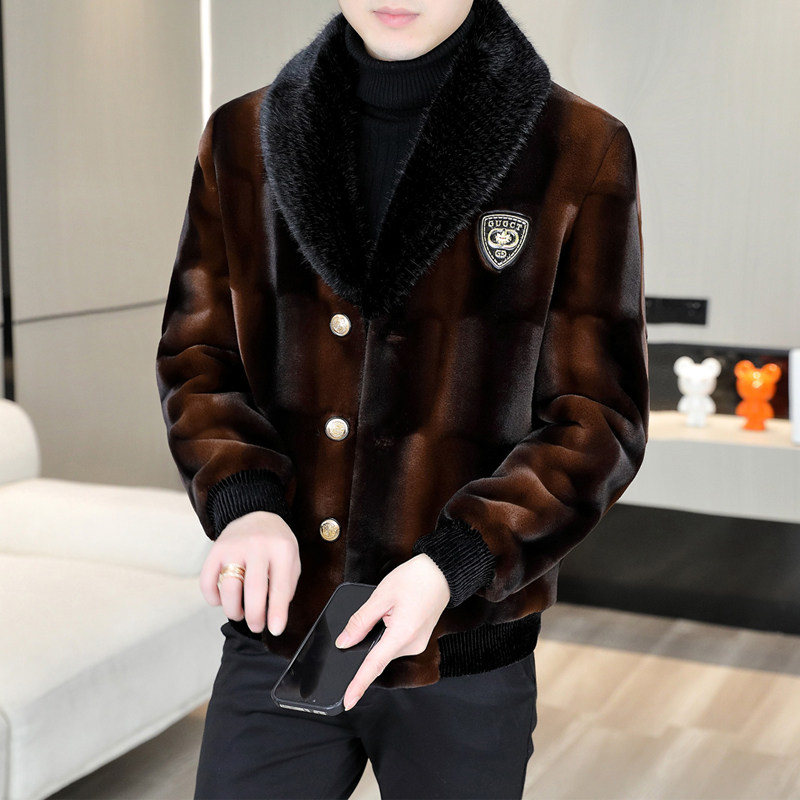 겨울 신작 남성용 골드 밍크 벨벳 코트 청소년 패션 두꺼운 모피 코트 고급 따뜻한 모피 올인원 벨벳