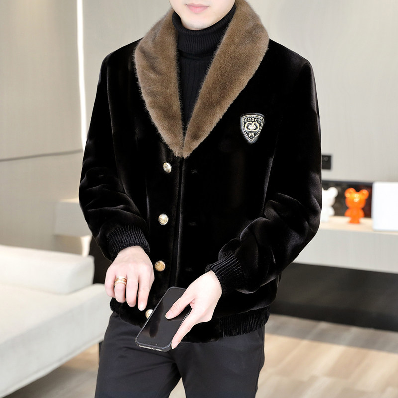 겨울 신작 남성용 골드 밍크 벨벳 코트 청소년 패션 두꺼운 모피 코트 고급 따뜻한 모피 올인원 벨벳