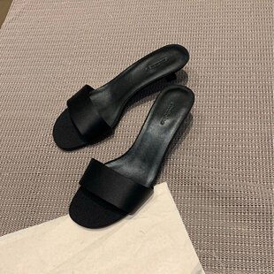 女 row风极简气质百搭真丝一字带小猫跟拖鞋 现货秒发 葡萄妈同款