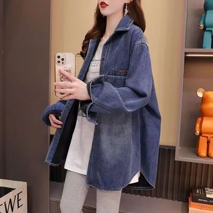 外套女2023年新款 加绒加厚牛仔衬衫 秋冬宽松百搭慵懒风上衣
