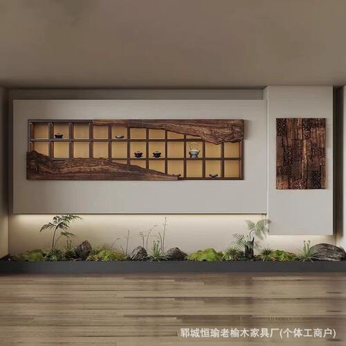 中式老榆木博古架壁挂式家居多宝阁收纳架茶具茶杯架高山流水木架