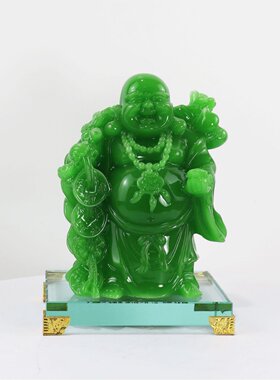 招财弥勒佛玻璃底座家居玄关酒柜装饰摆件庆典赠品树脂工艺礼品