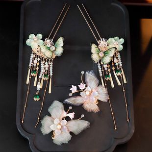 花朵绢花发夹大蝴蝶后压优雅扑棱蛾子流苏百搭古风汉服头饰配饰品
