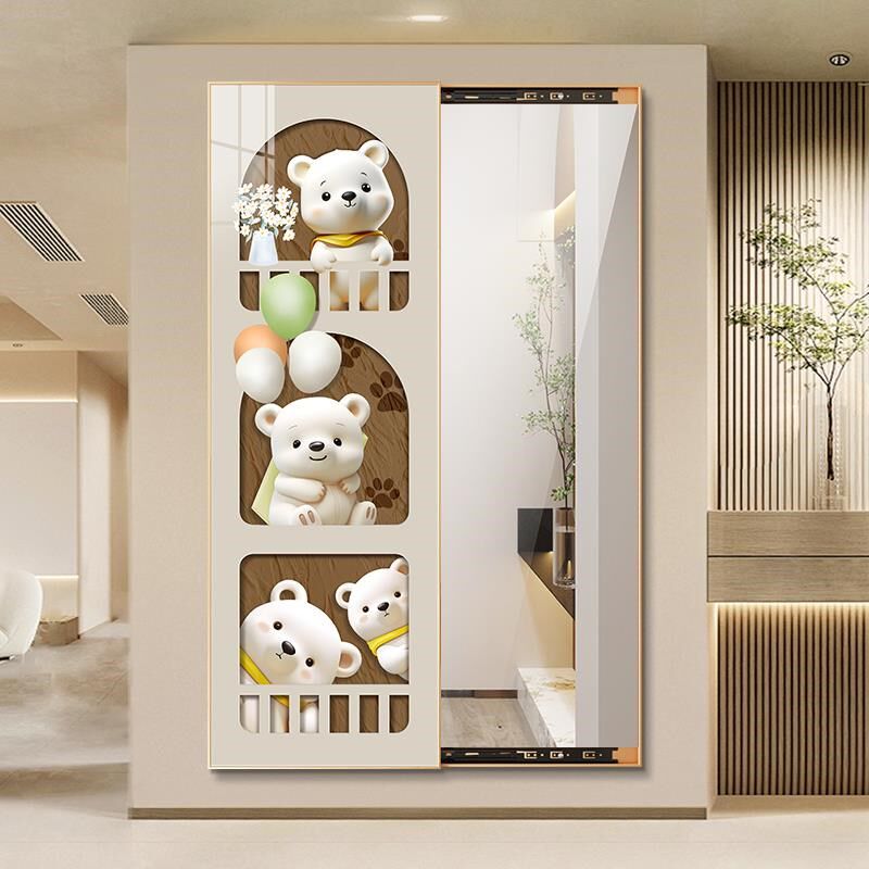 网红北欧a网熊客厅暗藏推拉全身式镜子玄关卧室衣帽间隐形红穿衣