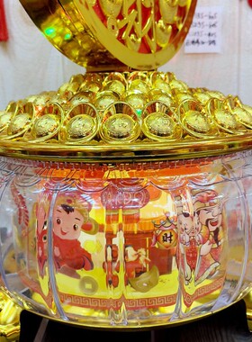 新年装饰招财用摆件发光铜钱旋转灯酒店中L商场橱窗柜台旺财用客