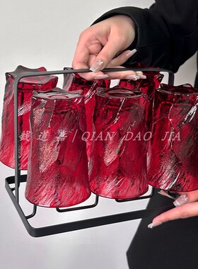 复古红色高e级感玄冰杯架套装防烫耐高温玻璃杯子家用待客茶杯水