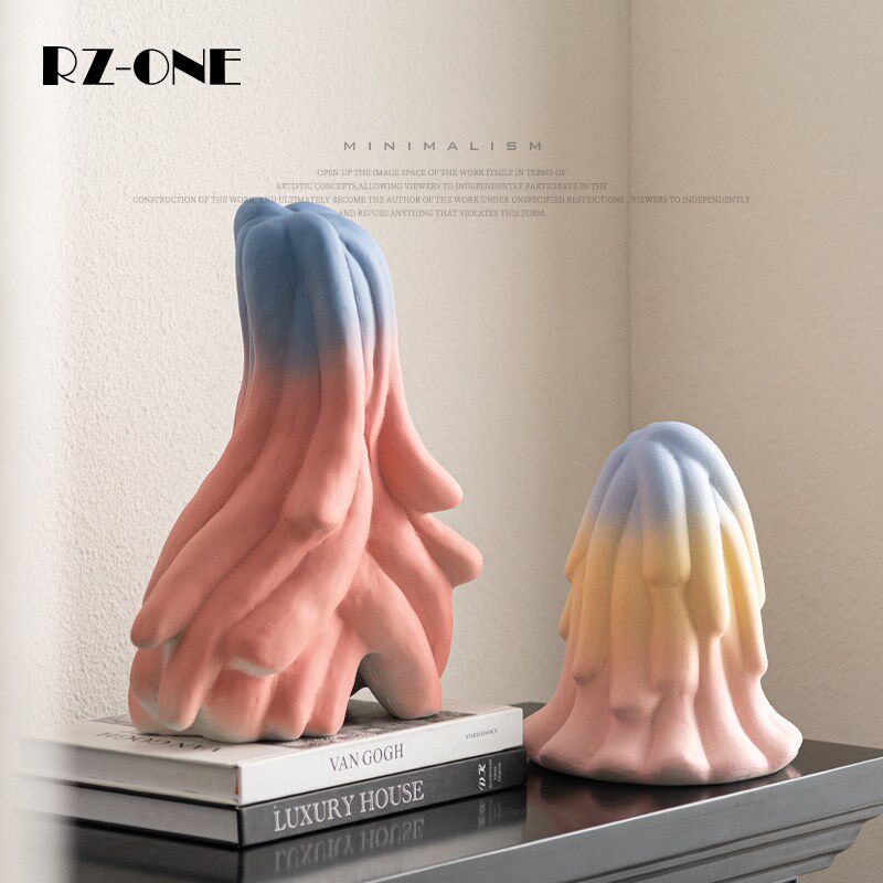 Rzonae 创意异型陶瓷五彩琉泥高级感家居软装饰品样板房艺术品摆