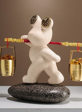 新中式一桶金招财福气熊r摆件客厅电视柜装饰品Q收银台乔迁开业礼
