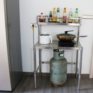 定制不锈钢灶台置物架带调料架煤气罐置物架家用T灶台架子落地款