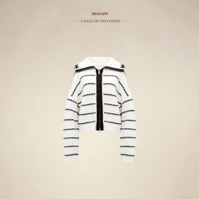 mesosph100%超细高支山羊绒双拉链针织立领开衫外套