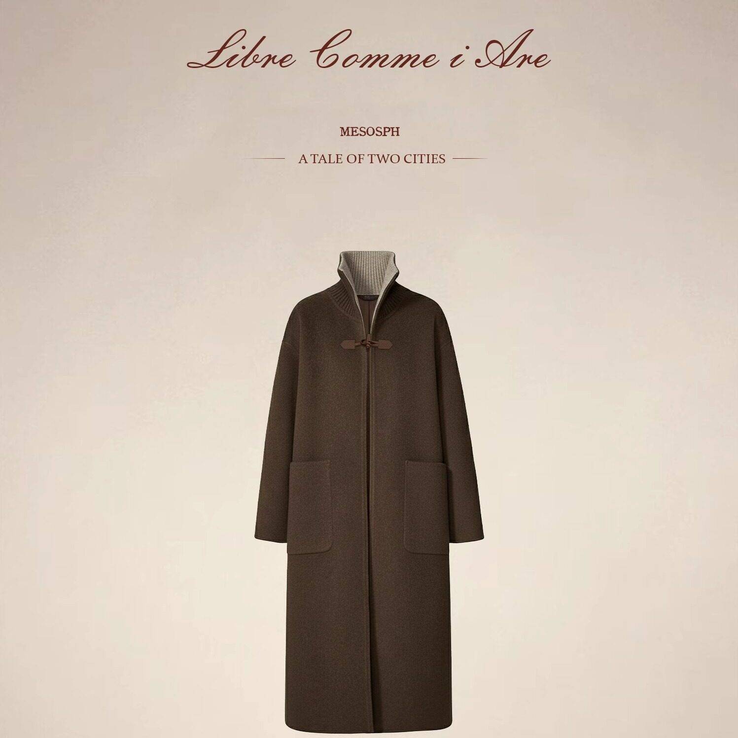 高支山羊绒混纺围裹式高领大衣外套