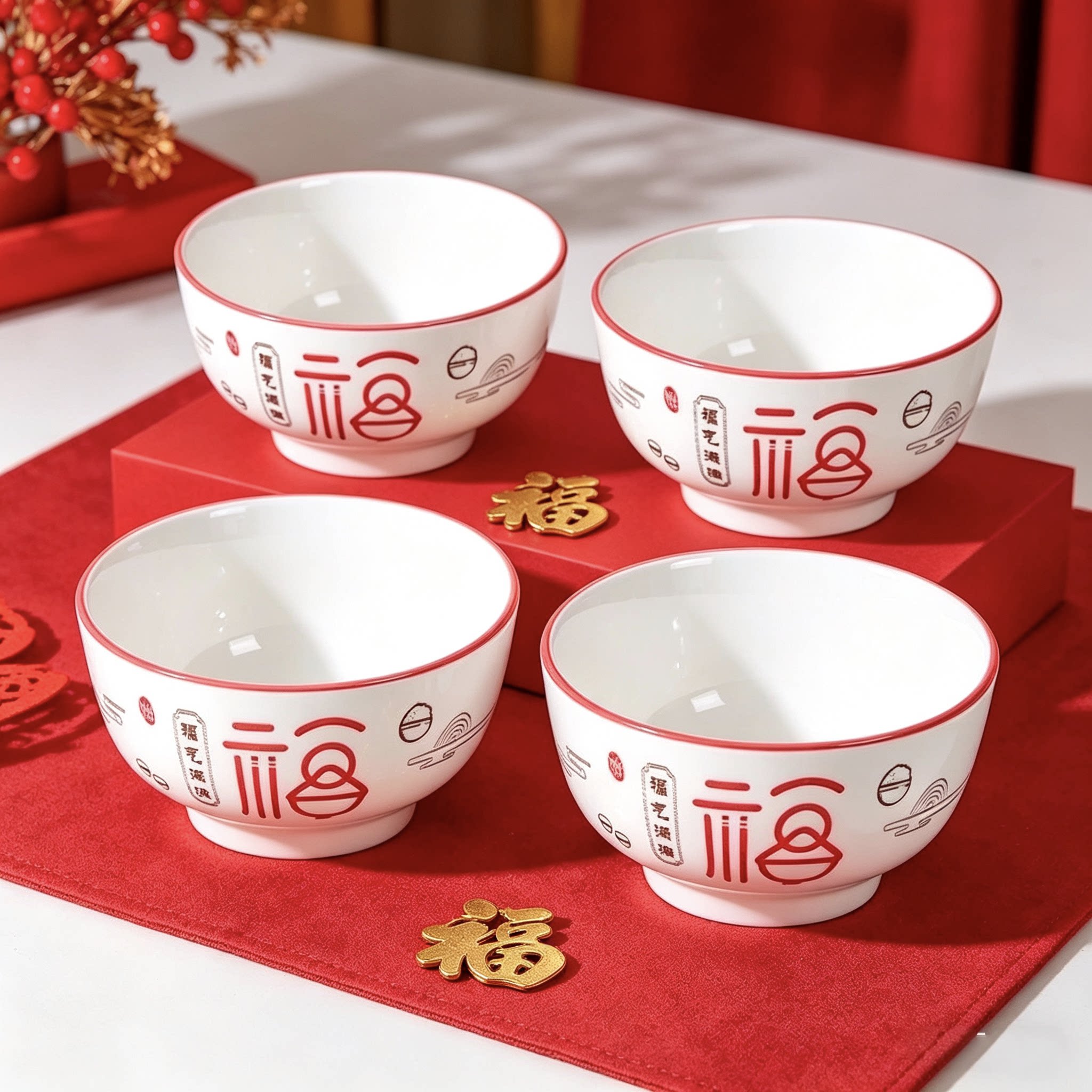 陶瓷中式米饭碗套装新年礼物