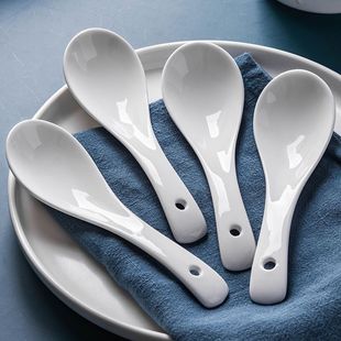 食品级陶瓷三弯勺子调羹纯白酒店汤匙喝汤批发耐高温精美馄饨青花