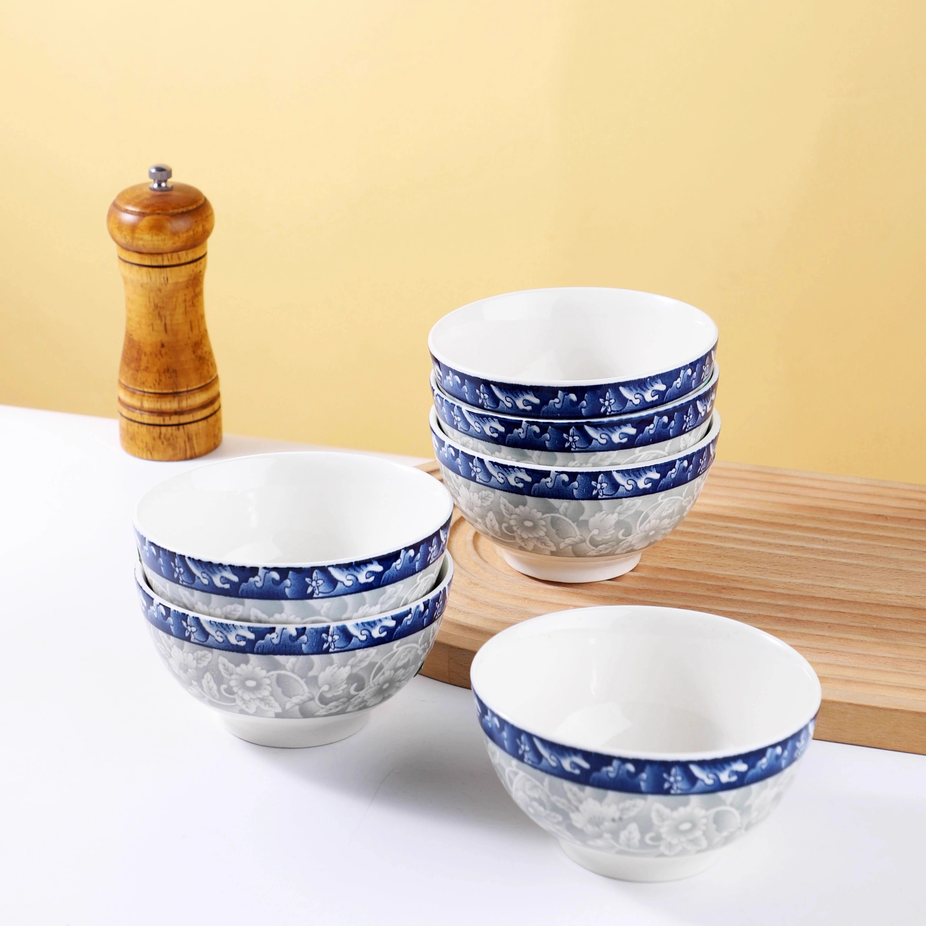 青花瓷碗饭碗家用中式碗商用餐饮店防烫加厚复古米饭碗釉下彩