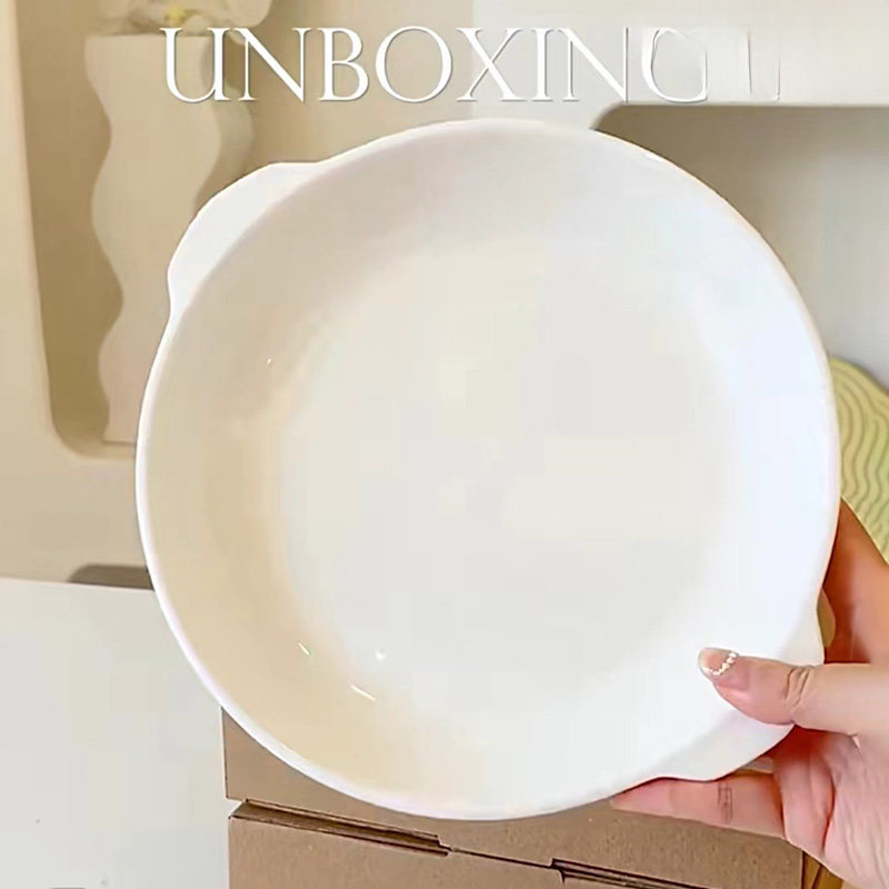 白色双耳鲍鱼盘餐盘高级感轻奢菜盘家用创意陶瓷特别好看的盘子