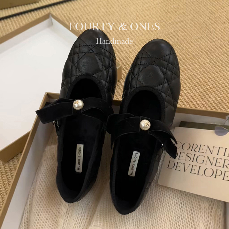 牛皮版~法式蝴蝶结珍珠玛