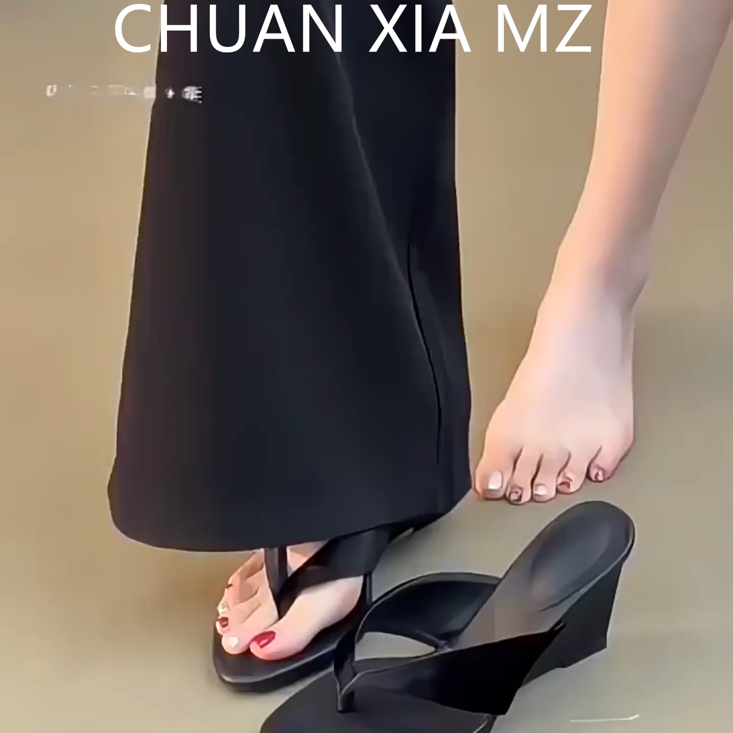 羊皮版~黑色简约风楔型凉