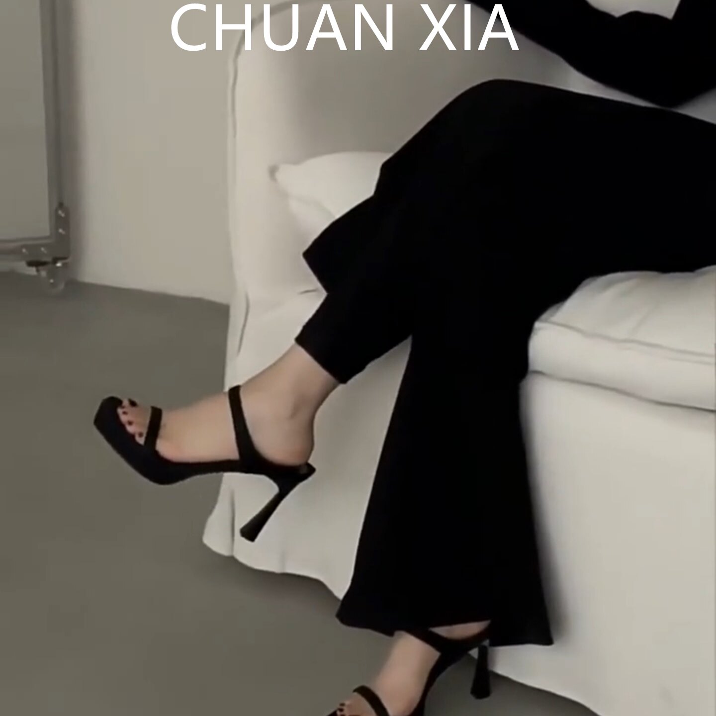 羊皮版-真皮高级感细跟高跟鞋女御姐风黑色气质百搭一字带凉拖鞋