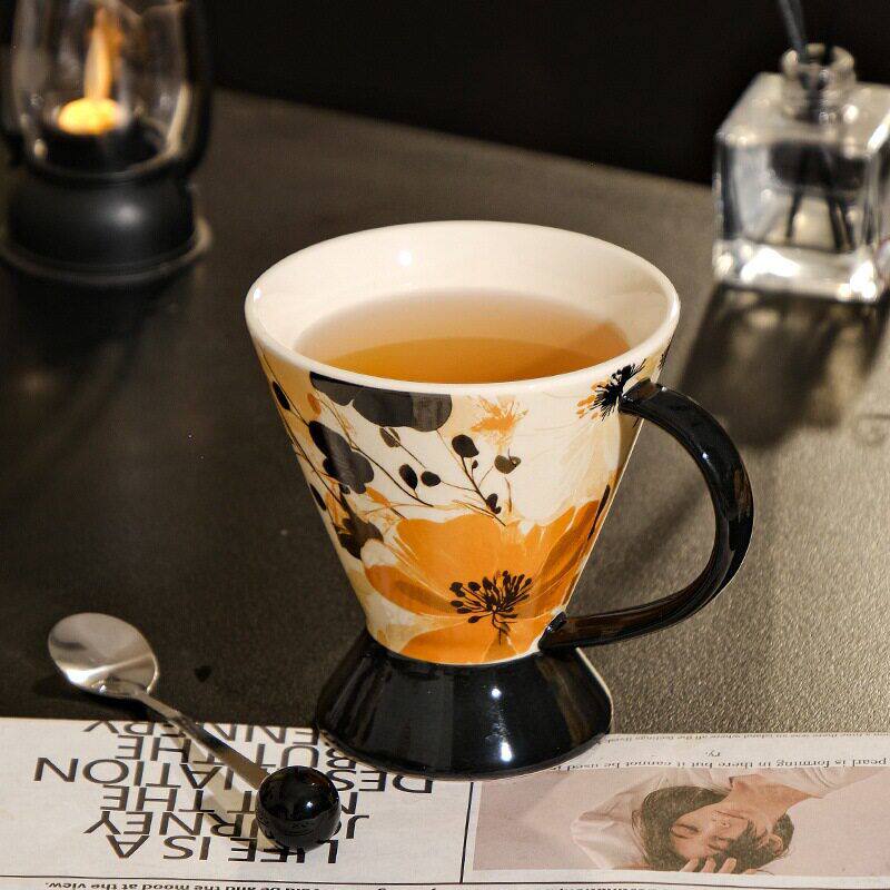 中国风牡丹花喇叭杯水墨画陶瓷杯马克杯