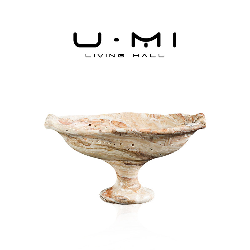 U Mi LIVING · 矩纳 | 果盘侘寂风中古高脚果盘大理石家居摆件,餐饮具,果盆/果盘/果篮,淘宝优惠券,粉丝福利购,淘宝优惠卷