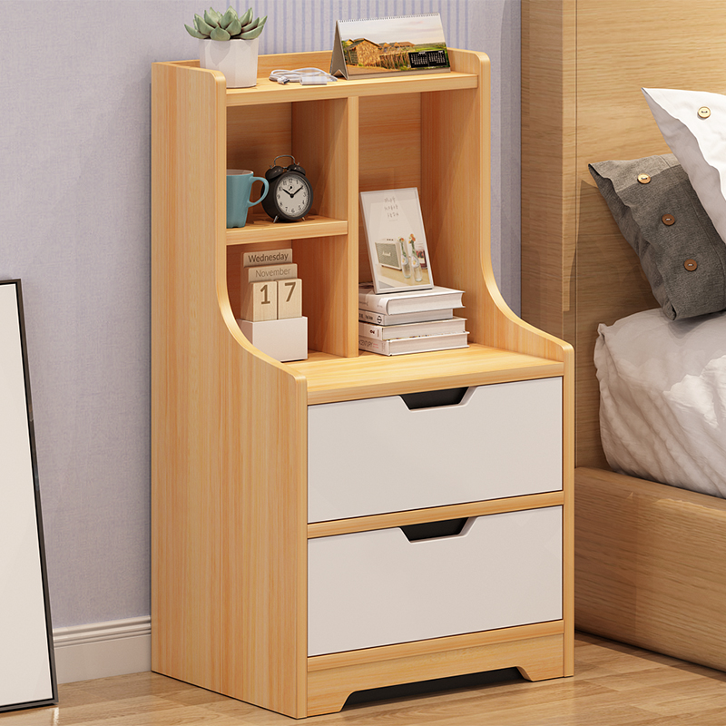 床头置物架卧室房间床边木质宿舍省空间落地多层收纳柜子带小书架