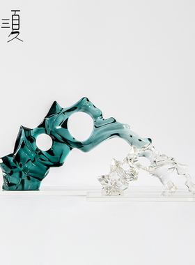 新中式摆件高端透明树脂湖蓝太湖石头样板间玄关柜博古架软装饰品