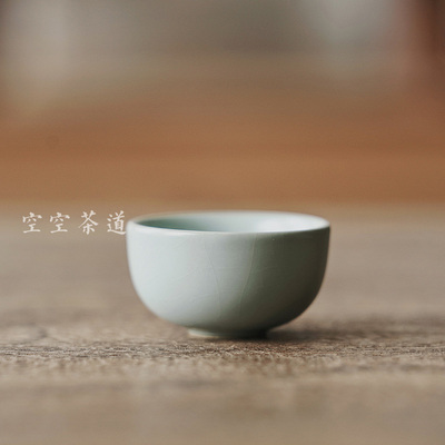 重现宋瓷之美 汝窑茶杯 陶瓷小茶杯 个人单杯 品茗杯 开片可养