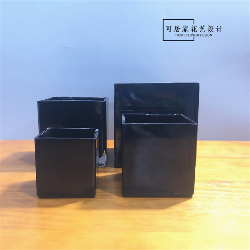 黑白色玻璃圆球形方缸水培花瓶花盆器皿  家居婚庆插花本色可放