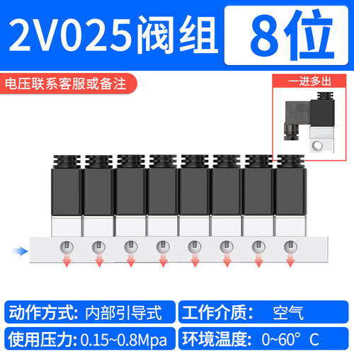 2V025二位二通电磁阀汇流板阀岛气动开关一进一出220v24v水阀气阀