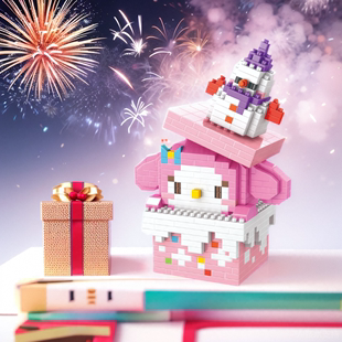 2024新款小颗粒拼装积木生日礼物系列八音盒摆件积木8一12岁玩具