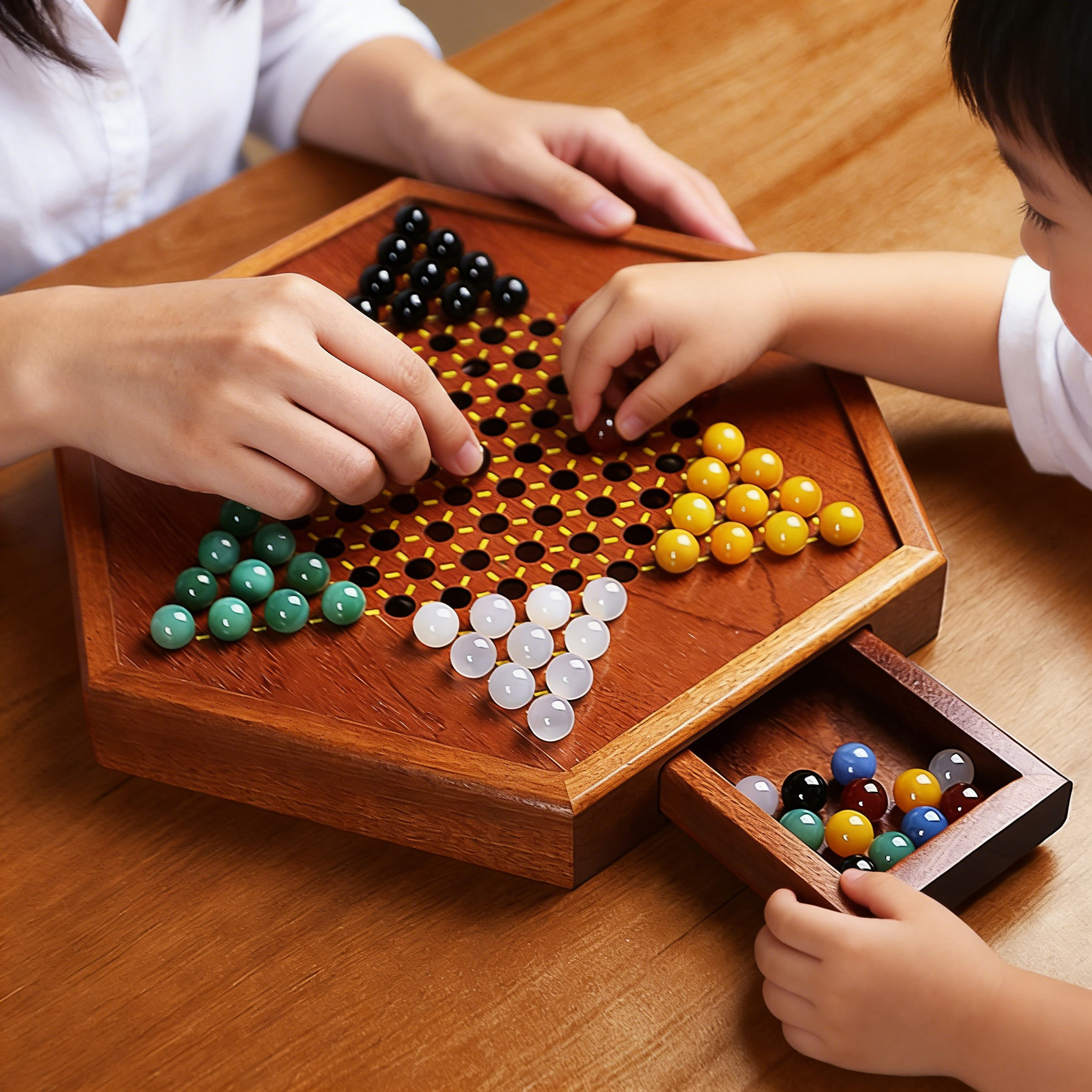 跳棋儿童小学益智亲子木质二合一棋盘大号大人版玻璃球玛瑙珠跳棋